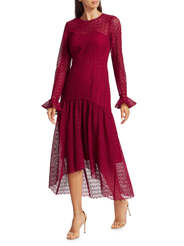 Lace Long Sleeve Cranberry Midi Dress ...